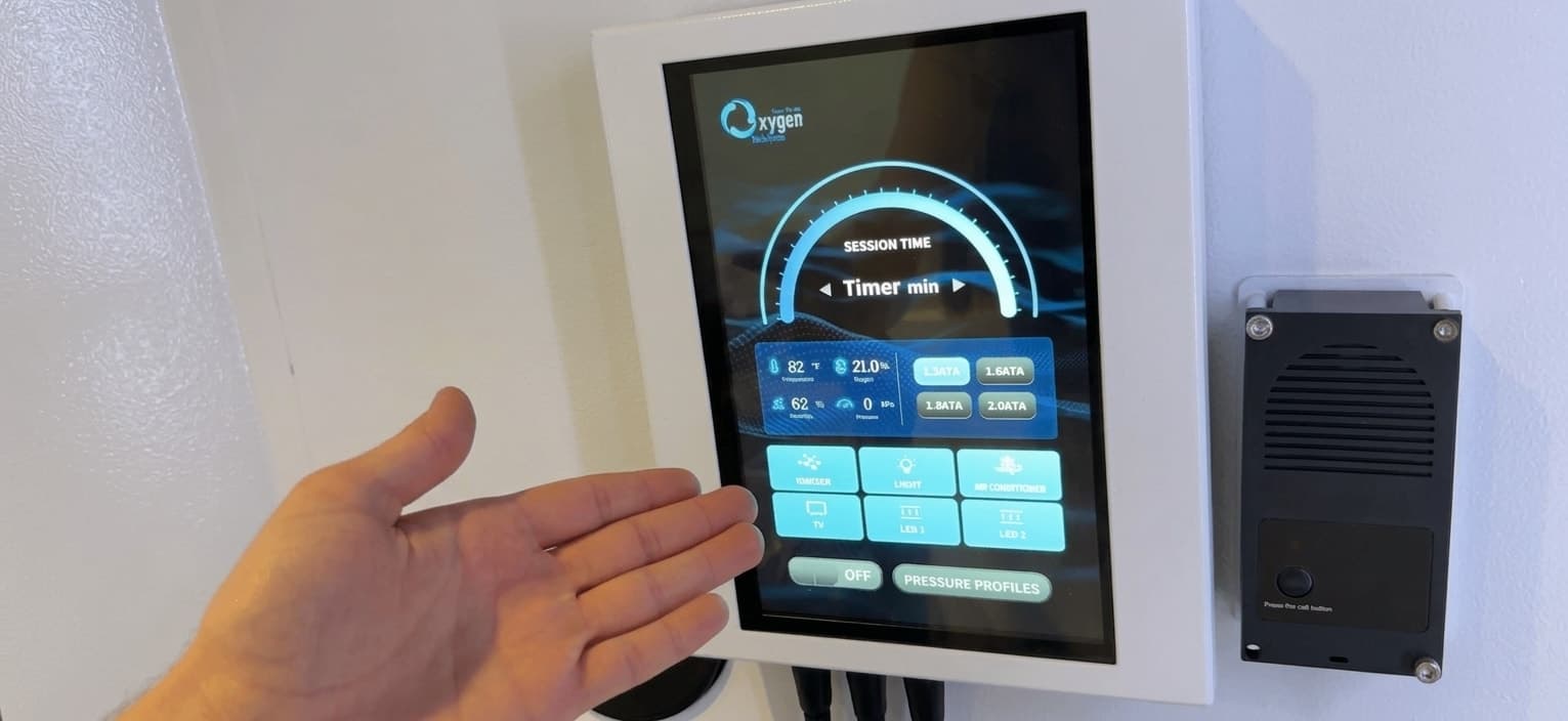 The hyperbaric chamber internal touchscreen control panel.